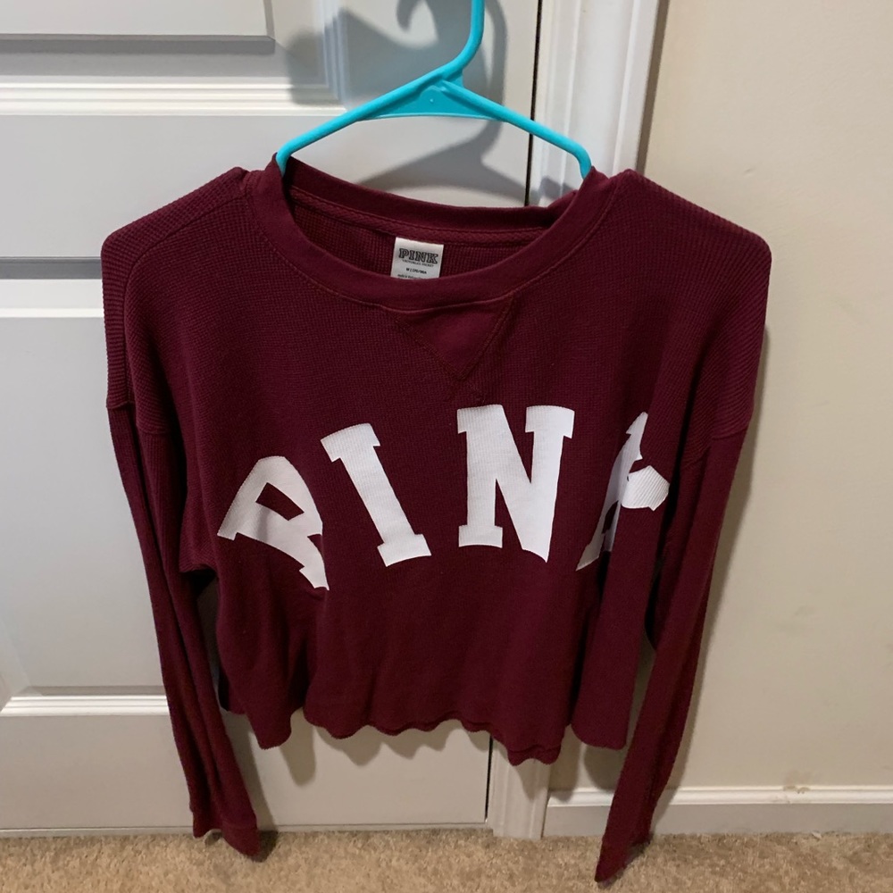 PINK maroon waffle tee crop top